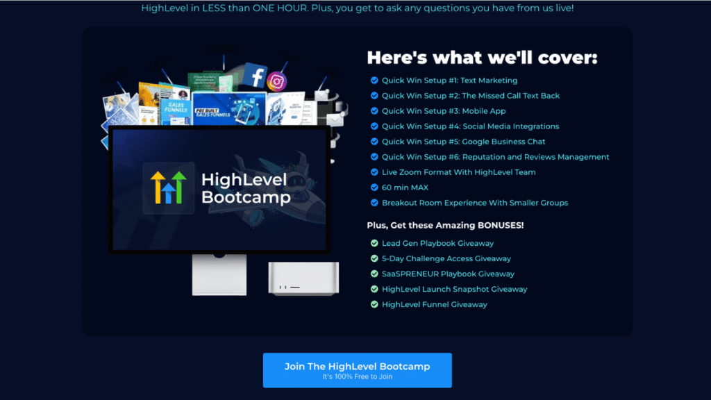 Gohighlevel 30-day free trial and bootcamp benefits